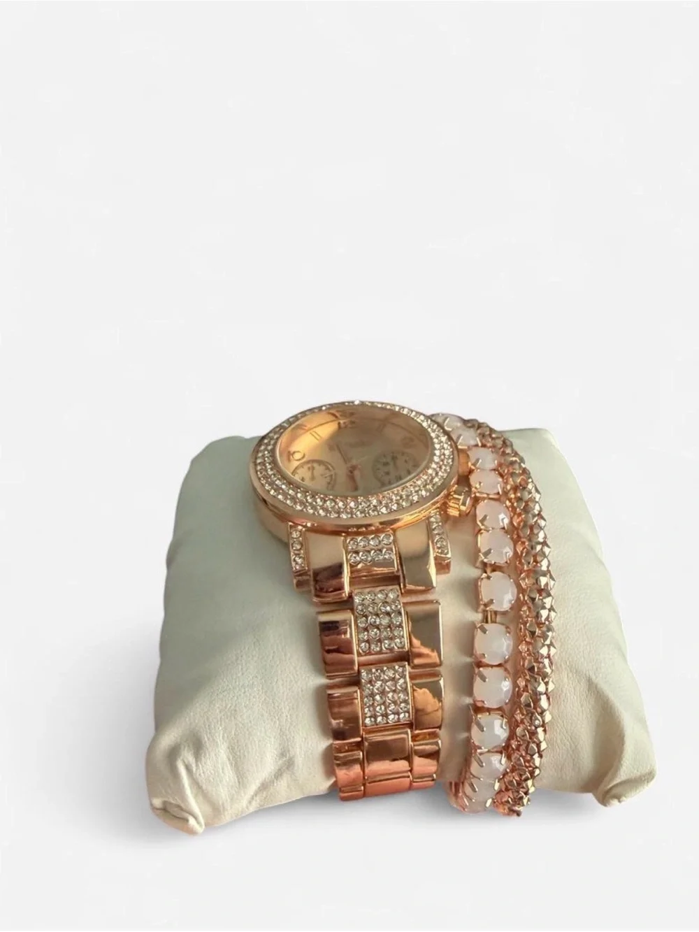 kenzie Rose Gold Crystal Watch and Bracelet Set